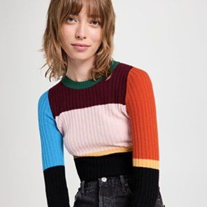 NWOT AUTUMN CASHMERE Colorblock Striped Rib Crew Cashmere Sweater